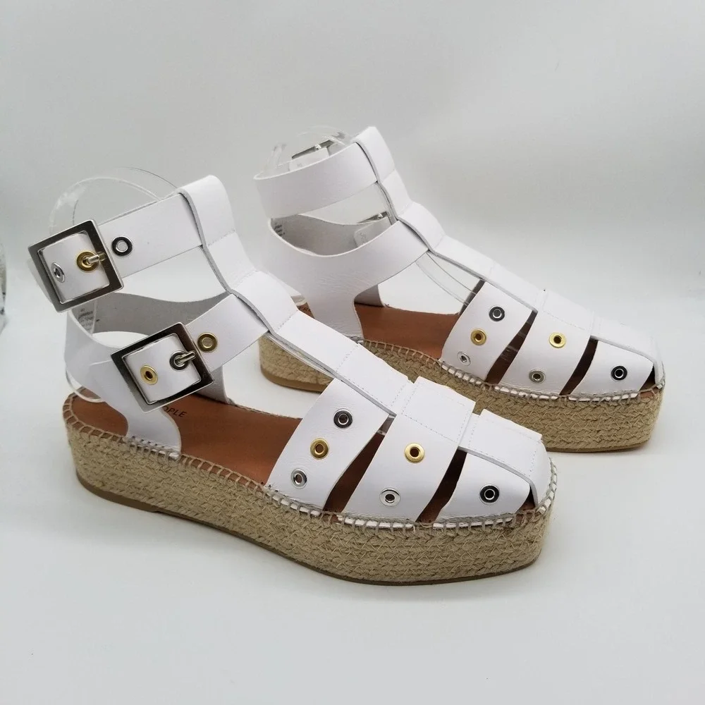 Free People Women Gable Glad Espadrille Gladiator Sandals Sz 6.5 Leather White‎